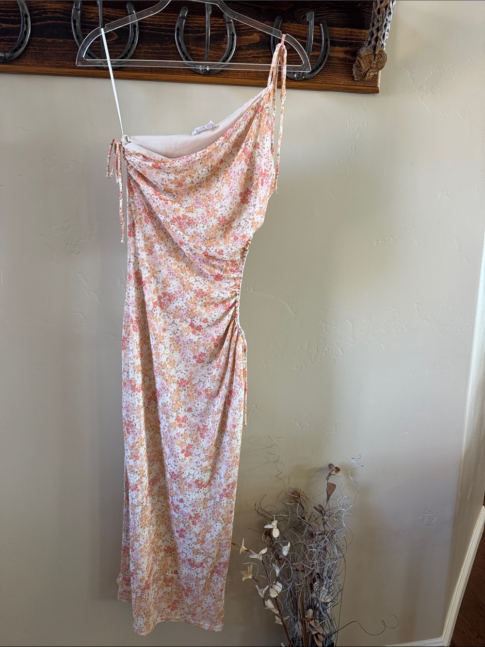 Sage the Label One-Shoulder Floral Slip Dress in Pink and Cream